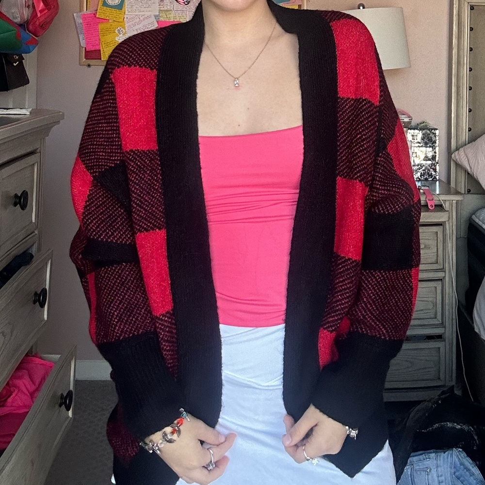 red plaid tie dye old navy cardigan